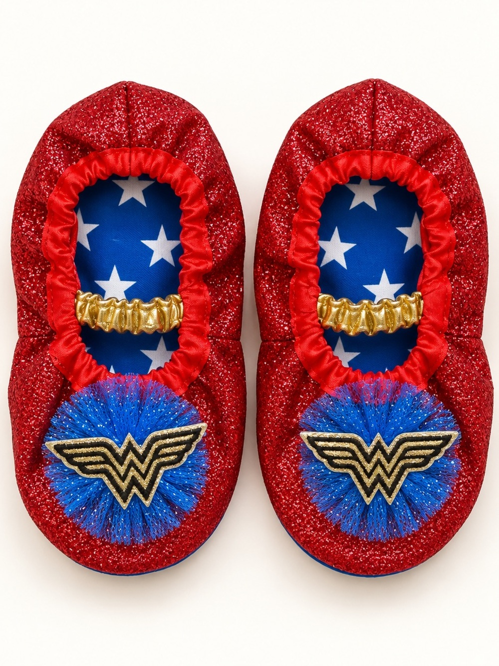 Kids Wonder Woman Red Navy Blue Gold Slipper Shoes / Shoe size 7-11 / Halloween